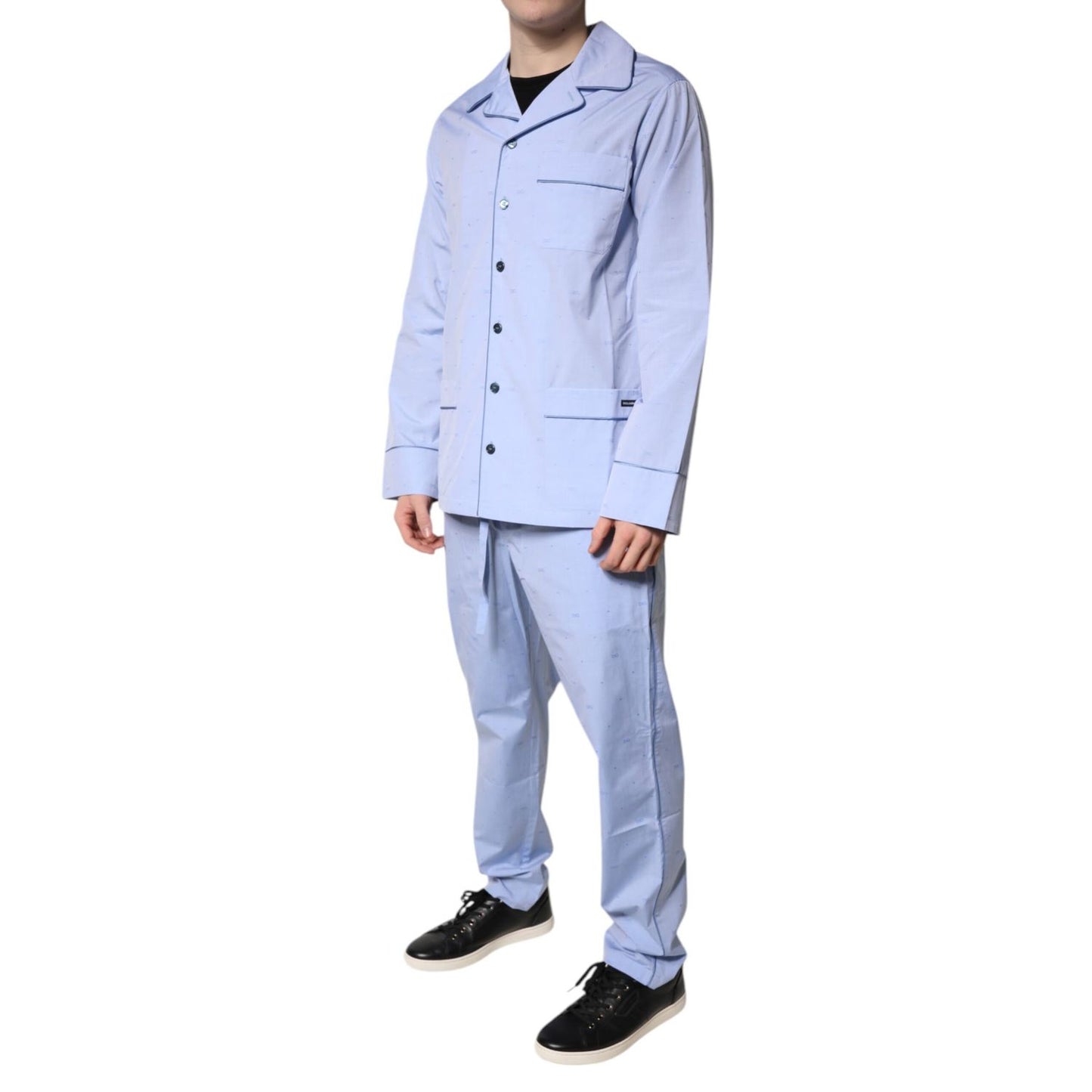 Dolce & Gabbana Light Blue DG Logo Cotton Men Pajama Set Sleepwear Dolce & Gabbana
