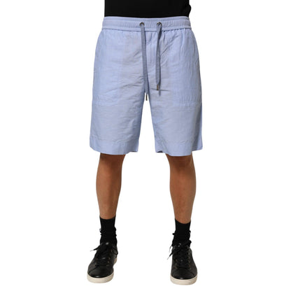 Dolce & Gabbana Light Blue Linen Mid Waist Men Bermuda Shorts Dolce & Gabbana