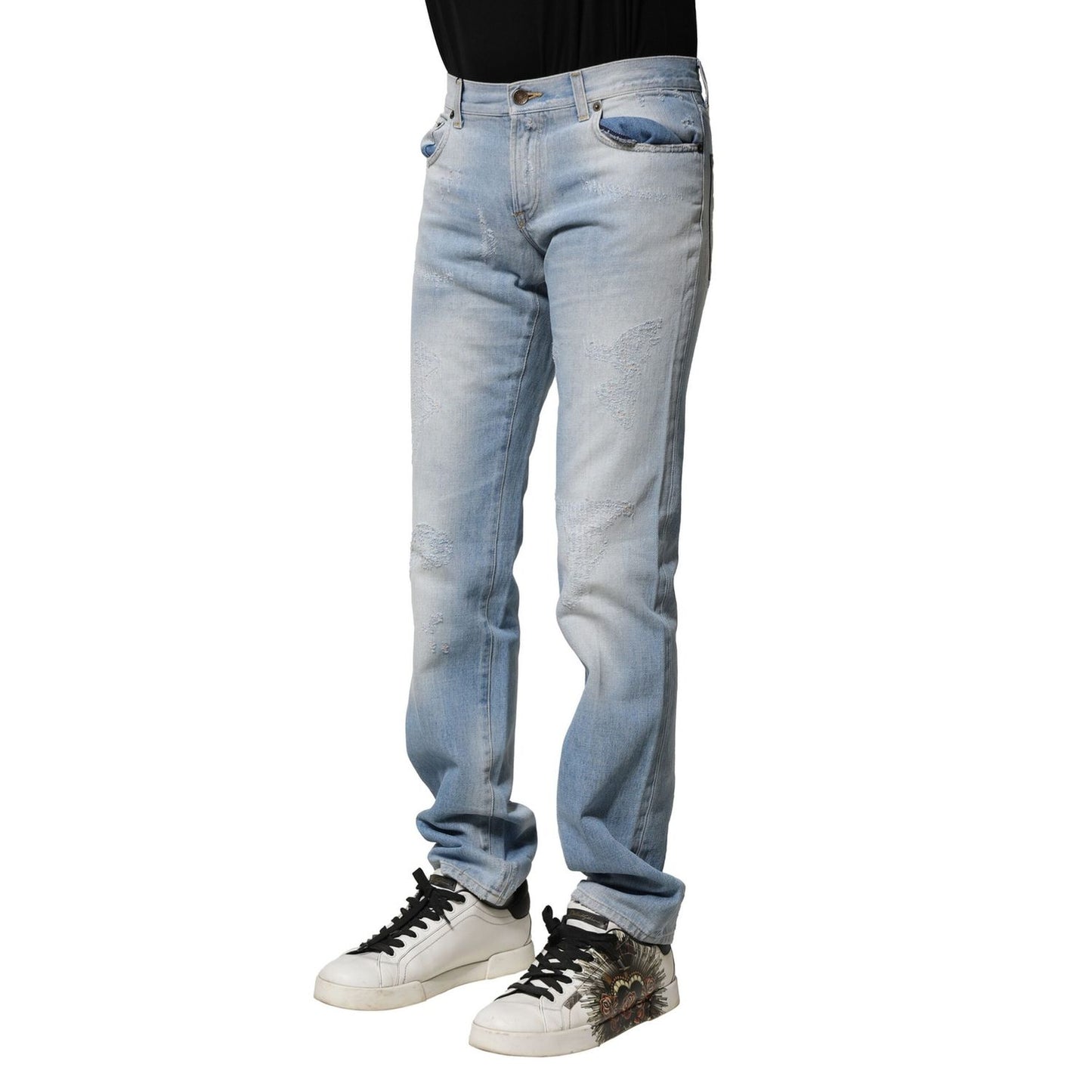 Dolce & Gabbana Light Blue Washed Straight Fit Denim Jeans Dolce & Gabbana