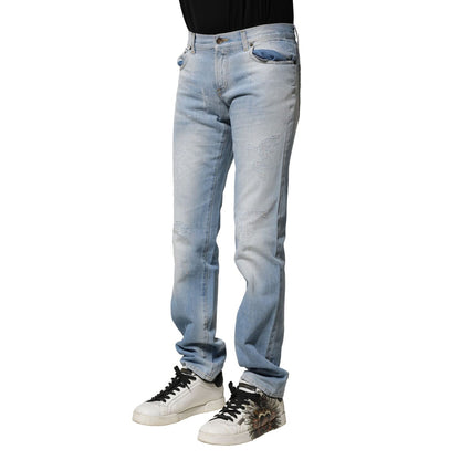 Dolce & Gabbana Light Blue Washed Straight Fit Denim Jeans Dolce & Gabbana