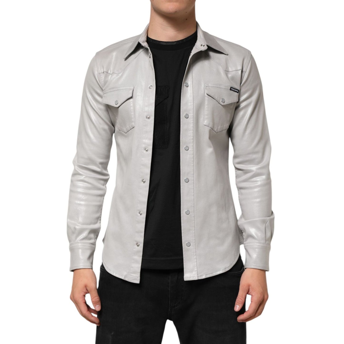 Dolce & Gabbana Metallic Gray Cotton Button Down Men Shirt Dolce & Gabbana