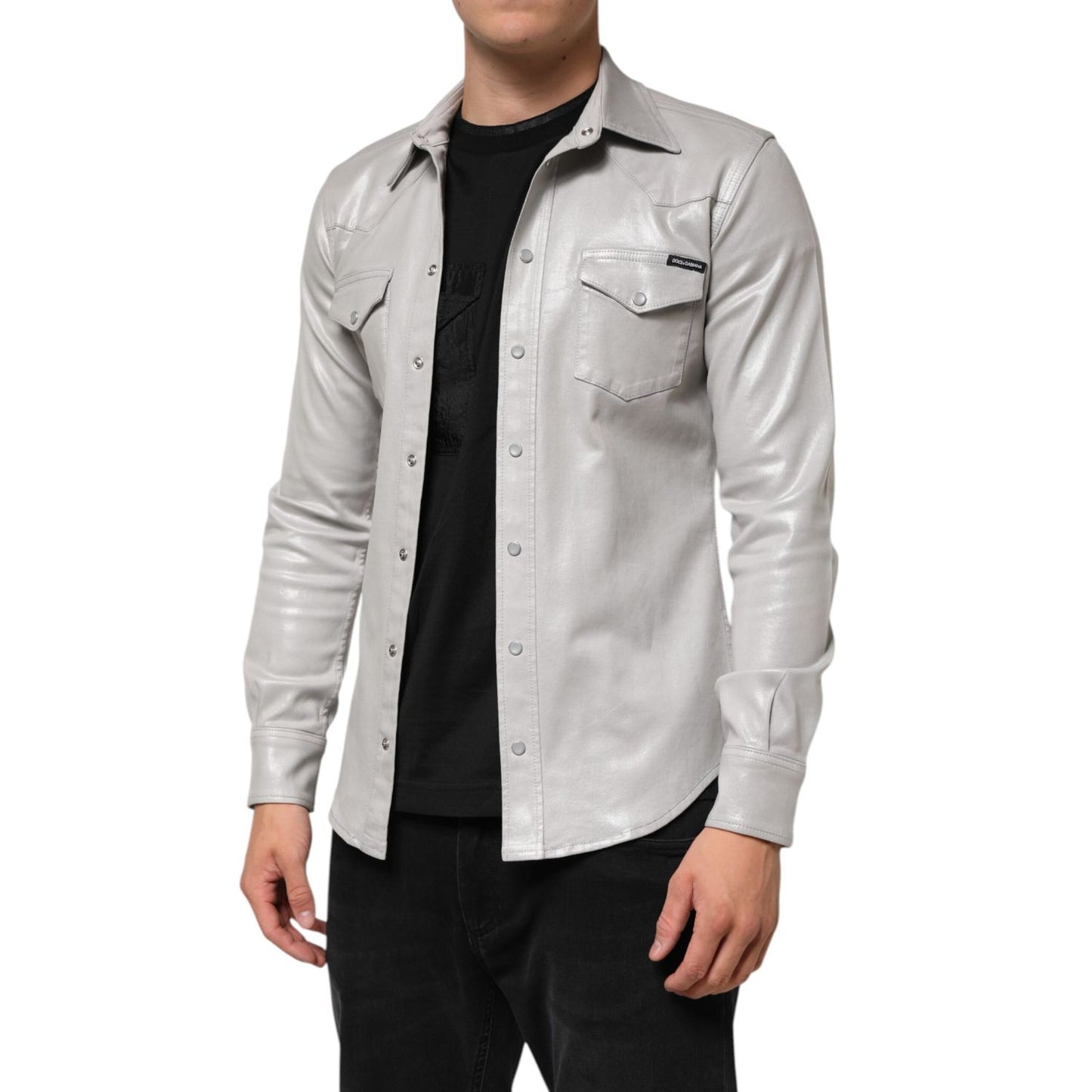 Dolce & Gabbana Metallic Gray Cotton Button Down Men Shirt Dolce & Gabbana
