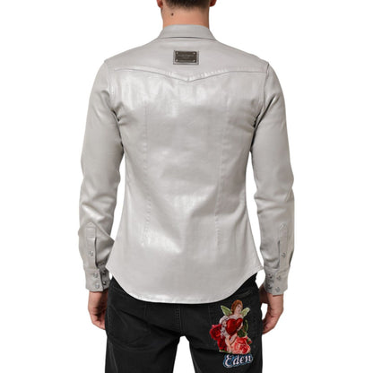 Dolce & Gabbana Metallic Gray Cotton Button Down Men Shirt Dolce & Gabbana