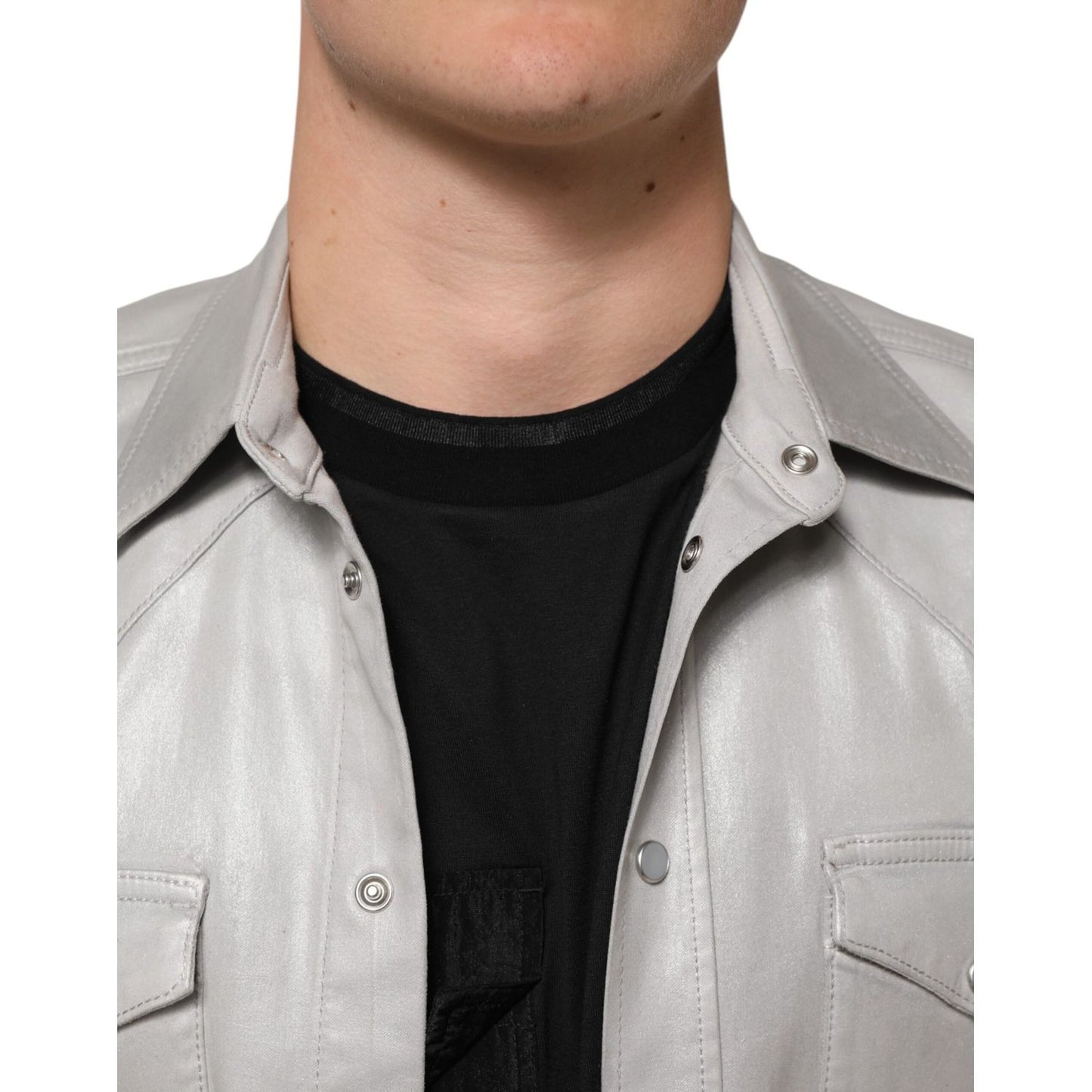 Dolce & Gabbana Metallic Gray Cotton Button Down Men Shirt Dolce & Gabbana