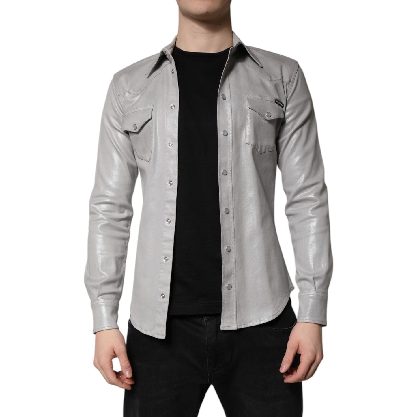 Dolce & Gabbana Metallic Gray Cotton Button Down Shirt Dolce & Gabbana