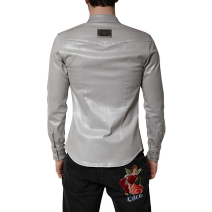 Dolce & Gabbana Metallic Gray Cotton Button Down Shirt Dolce & Gabbana