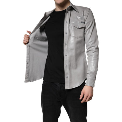 Dolce & Gabbana Metallic Gray Cotton Button Down Shirt Dolce & Gabbana