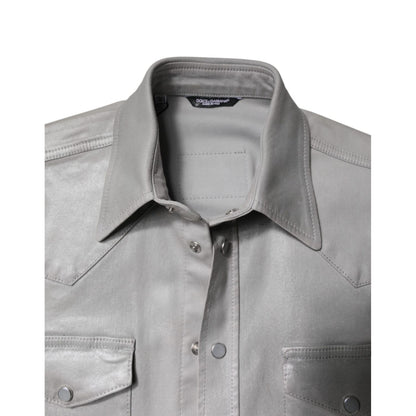 Dolce & Gabbana Metallic Gray Cotton Button Down Shirt Dolce & Gabbana
