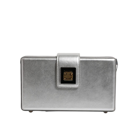 Dolce & Gabbana Metallic Silver DG BOX Leather Shoulder Strap Bag with glossy finish and silver metal detailing