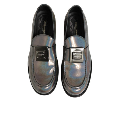 Dolce & Gabbana Metallic Silver Logo Slip On Men Dress Shoes Dolce & Gabbana