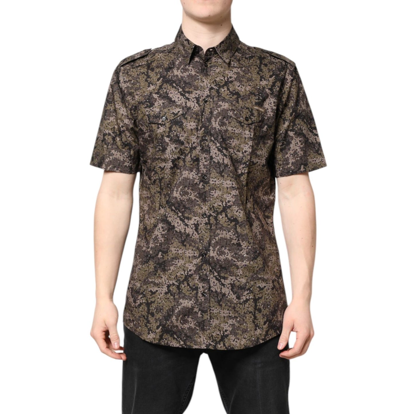 Dolce & Gabbana Multicolor Camouflage Button Down GOLD Shirt Dolce & Gabbana