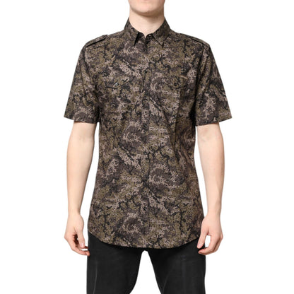 Dolce & Gabbana Multicolor Camouflage Button Down GOLD Shirt Dolce & Gabbana