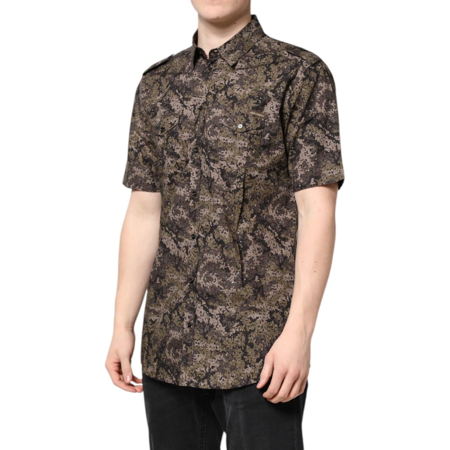 Dolce & Gabbana Multicolor Camouflage Button Down GOLD Shirt Dolce & Gabbana