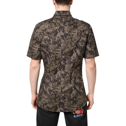 Dolce & Gabbana Multicolor Camouflage Button Down GOLD Shirt Dolce & Gabbana