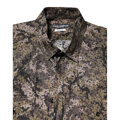 Dolce & Gabbana Multicolor Camouflage Button Down GOLD Shirt Dolce & Gabbana