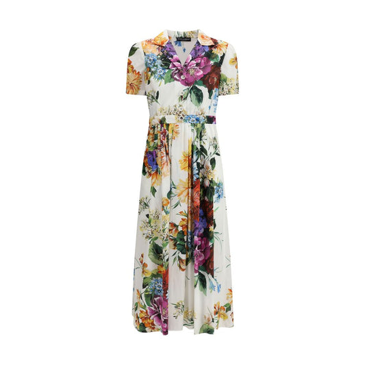 Dolce & Gabbana Multicolor Cotton Casual Dress with floral print, button closure, and pleated skirt for an elegant look.