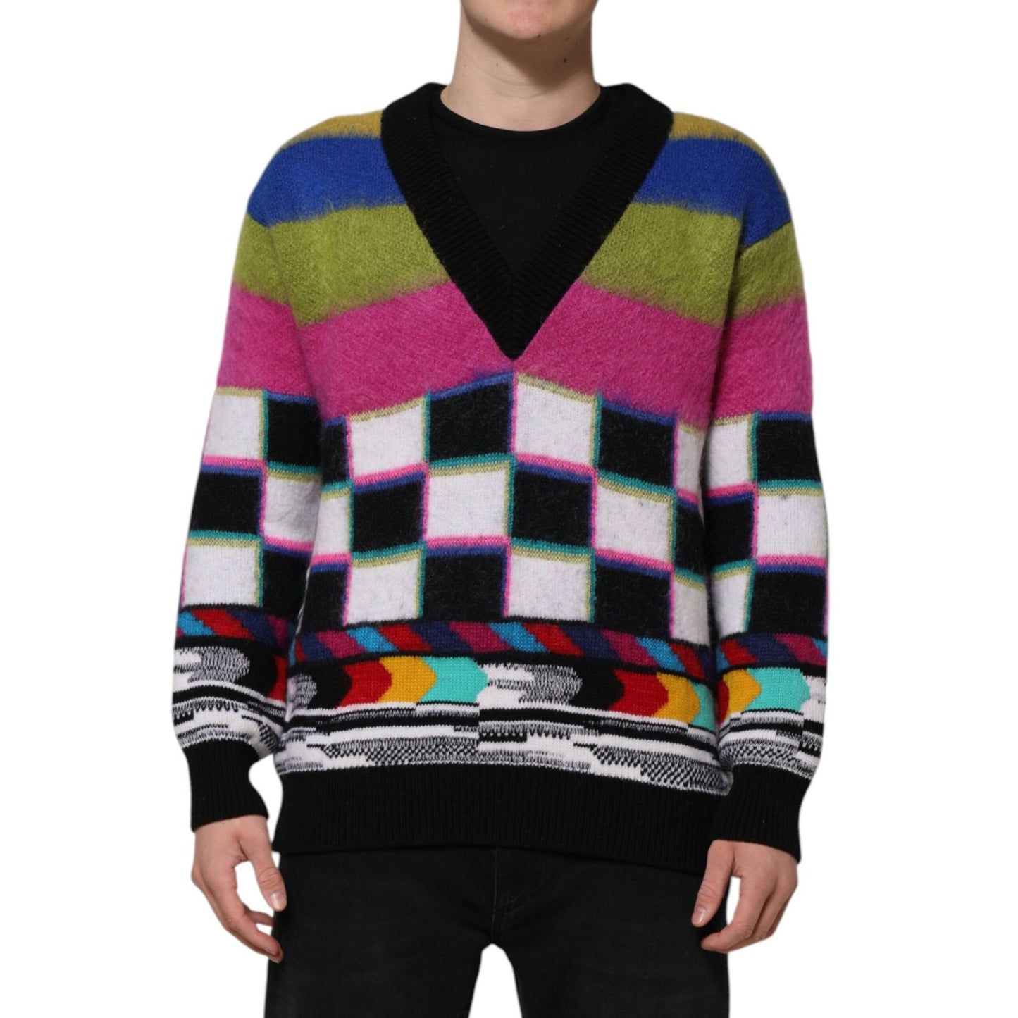 Dolce & Gabbana Multicolor Glitch Design Pullover Sweater Dolce & Gabbana