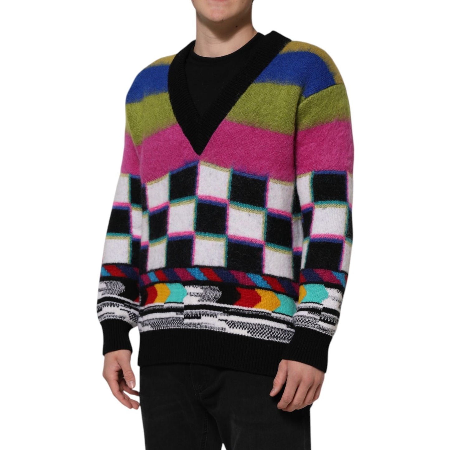 Dolce & Gabbana Multicolor Glitch Design Pullover Sweater Dolce & Gabbana