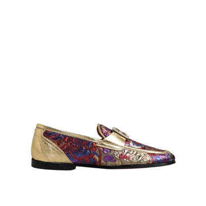 Dolce & Gabbana Multicolor Jacquard Gold DG Logo Loafer Shoes Dolce & Gabbana