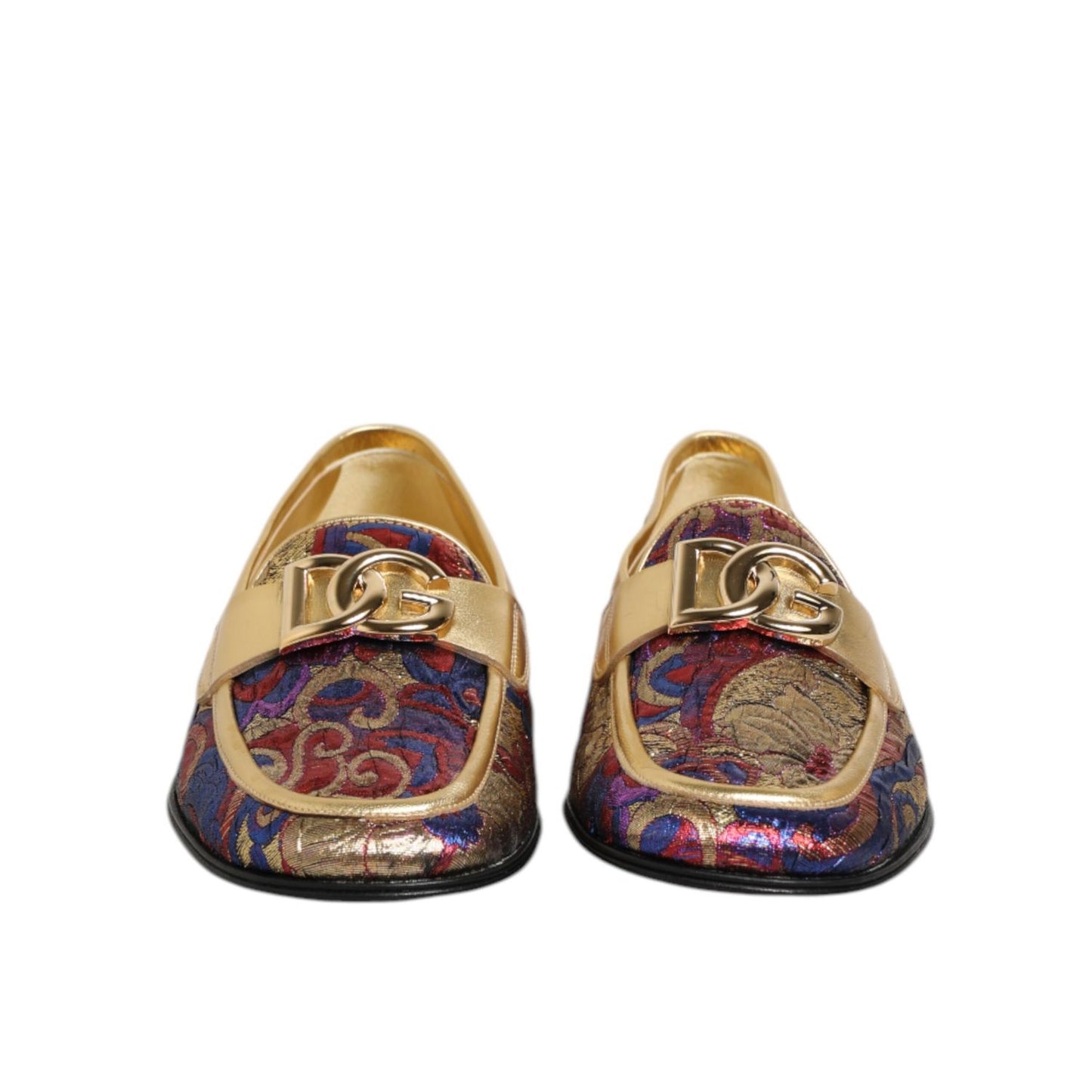Dolce & Gabbana Multicolor Jacquard Gold DG Logo Loafer Shoes Dolce & Gabbana