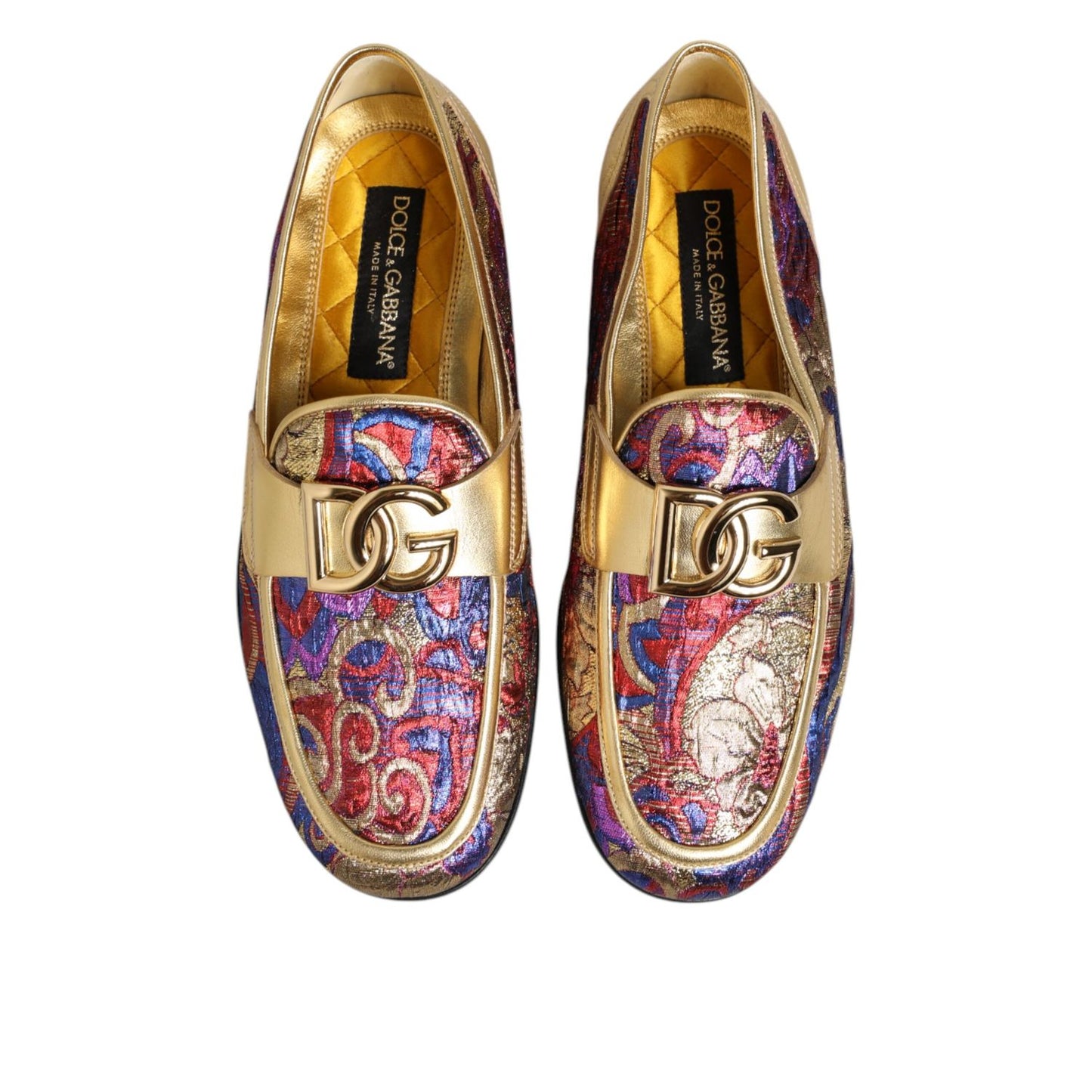 Dolce & Gabbana Multicolor Jacquard Gold DG Logo Loafer Shoes Dolce & Gabbana