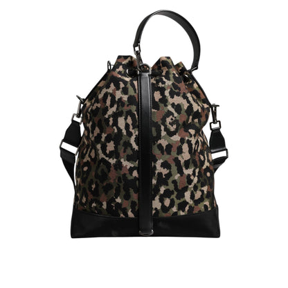 Dolce & Gabbana Multicolor Leopard Cotton Shoulder Bucket Bag Dolce & Gabbana