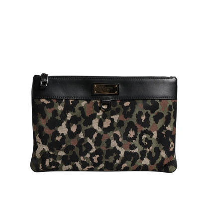 Dolce & Gabbana Multicolor Leopard Jacquard Print Logo Plaque Pouch Bag Dolce & Gabbana