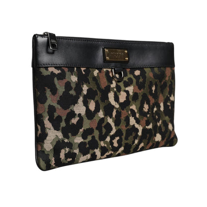 Dolce & Gabbana Multicolor Leopard Jacquard Print Logo Plaque Pouch Bag Dolce & Gabbana