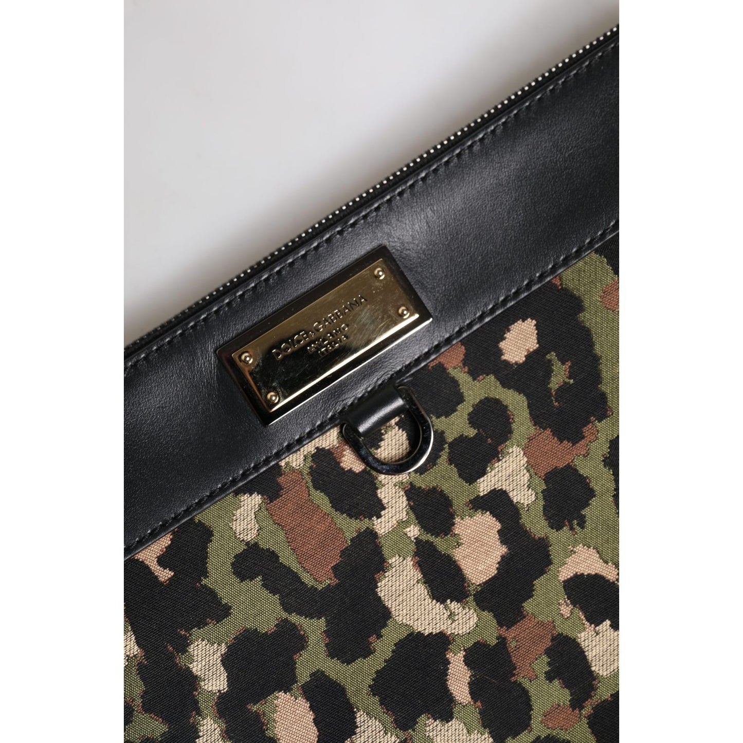 Dolce & Gabbana Multicolor Leopard Jacquard Print Logo Plaque Pouch Bag Dolce & Gabbana