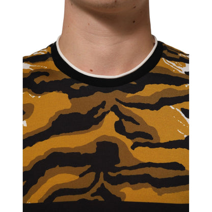 Dolce & Gabbana Multicolor Leopard Palm Leaf Men Crew Neck T-shirt