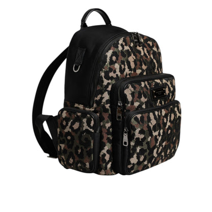 Dolce & Gabbana Multicolor Leopard Print DG Logo Plaque Men Backpack Bag Dolce & Gabbana