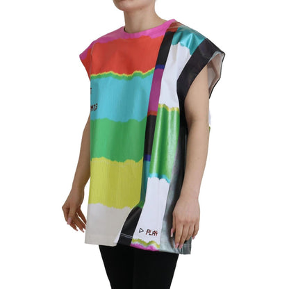 Dolce & Gabbana Multicolor Print Blouse Cotton Tank TV Print T-shirt