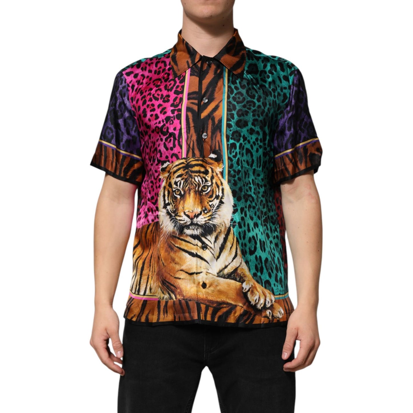 Dolce & Gabbana Multicolor Silk Tiger Print Hawaiian T-shirt Dolce & Gabbana