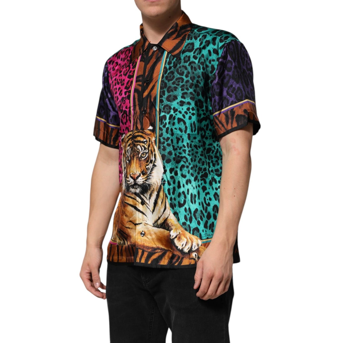 Dolce & Gabbana Multicolor Silk Tiger Print Hawaiian T-shirt Dolce & Gabbana