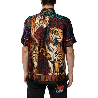 Dolce & Gabbana Multicolor Silk Tiger Print Hawaiian T-shirt Dolce & Gabbana