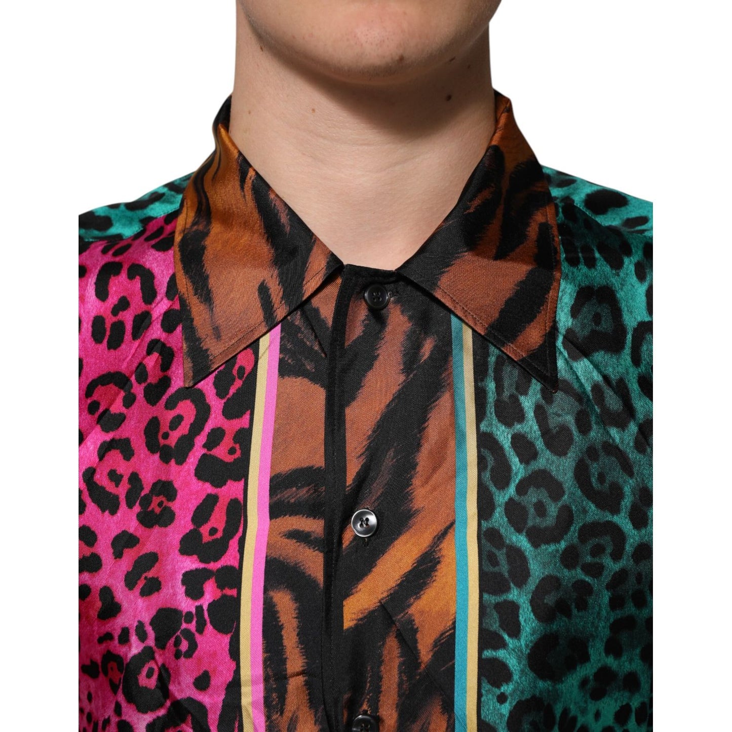 Dolce & Gabbana Multicolor Silk Tiger Print Hawaiian T-shirt Dolce & Gabbana