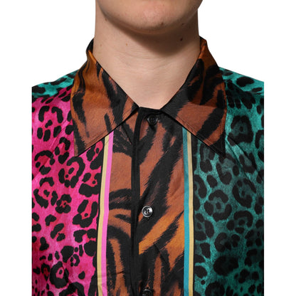 Dolce & Gabbana Multicolor Silk Tiger Print Hawaiian T-shirt Dolce & Gabbana