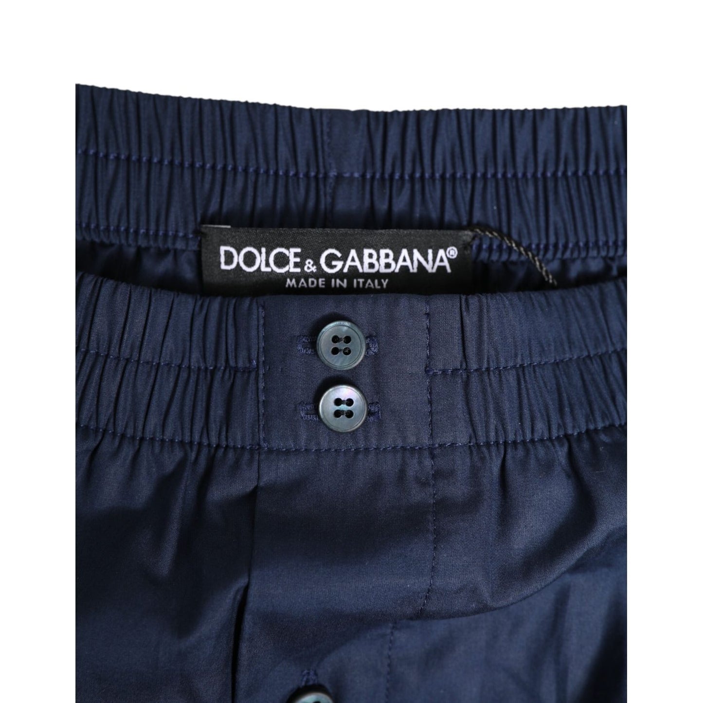 Dolce & Gabbana Navy Blue Cotton Elastic Waistband Button Swimwear Dolce & Gabbana