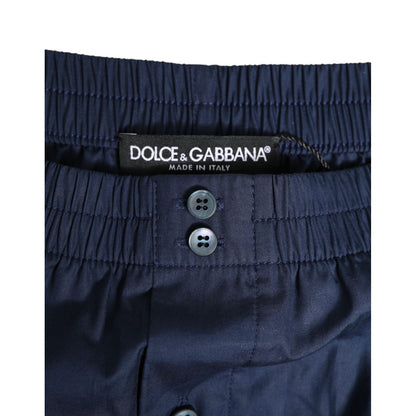 Dolce & Gabbana Navy Blue Cotton Elastic Waistband Button Swimwear Dolce & Gabbana