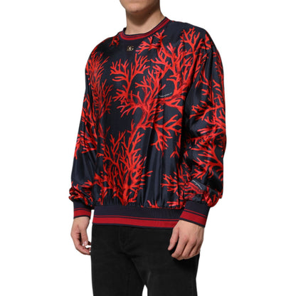 Dolce & Gabbana Navy Red Silk Coral Print Pullover Sweater Dolce & Gabbana