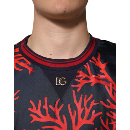 Dolce & Gabbana Navy Red Silk Coral Print Pullover Sweater Dolce & Gabbana