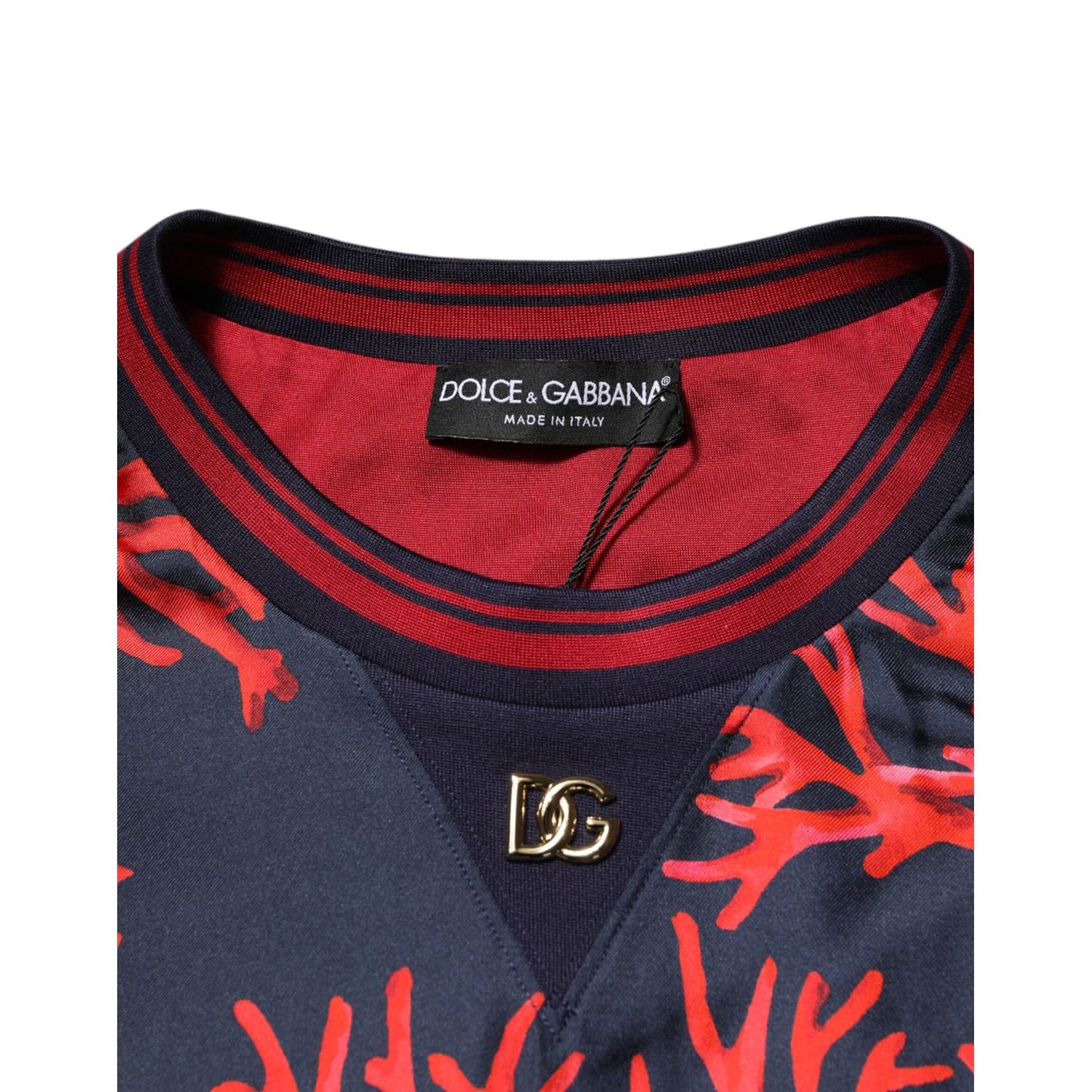 Dolce & Gabbana Navy Red Silk Coral Print Pullover Sweater Dolce & Gabbana