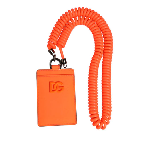 Dolce & Gabbana Orange Leather Logo Embossed Lanyard Card Holder Wallet SMY11304
