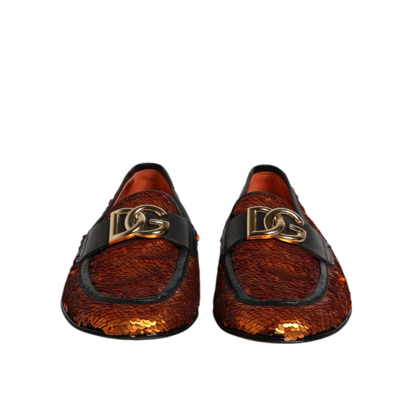 Dolce & Gabbana Orange Sequin Embellished Men Loafers Shoes