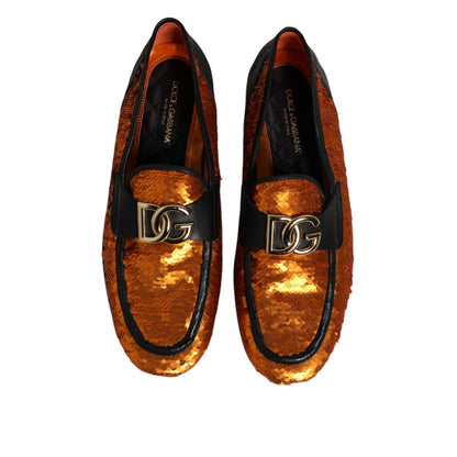Dolce & Gabbana Orange Sequin Embellished Men Loafers Shoes
