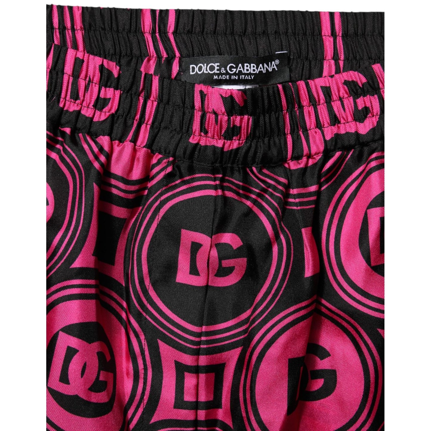 Dolce & Gabbana Pink Black Silk Logo Print DG Pattern Shorts Dolce & Gabbana