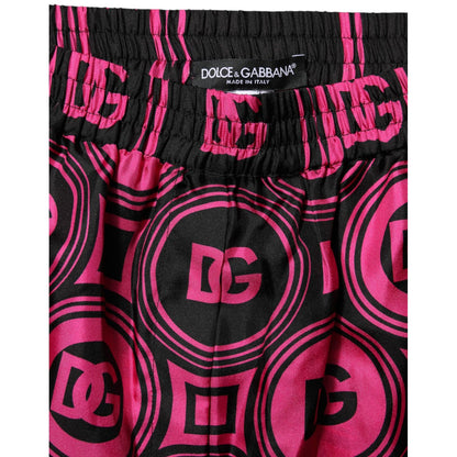 Dolce & Gabbana Pink Black Silk Logo Print DG Pattern Shorts Dolce & Gabbana