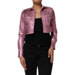 Dolce & Gabbana Pink Cotton Stretch Collared Cropped Jacket on model, featuring a structured collar and flattering fit, stylish and versatile.