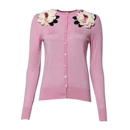 Dolce & Gabbana Pink Floral Detailing Cardigan Sweater