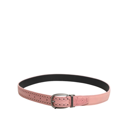 Dolce & Gabbana Pink Leather Perforated Detailing Buckle Belt Dolce & Gabbana